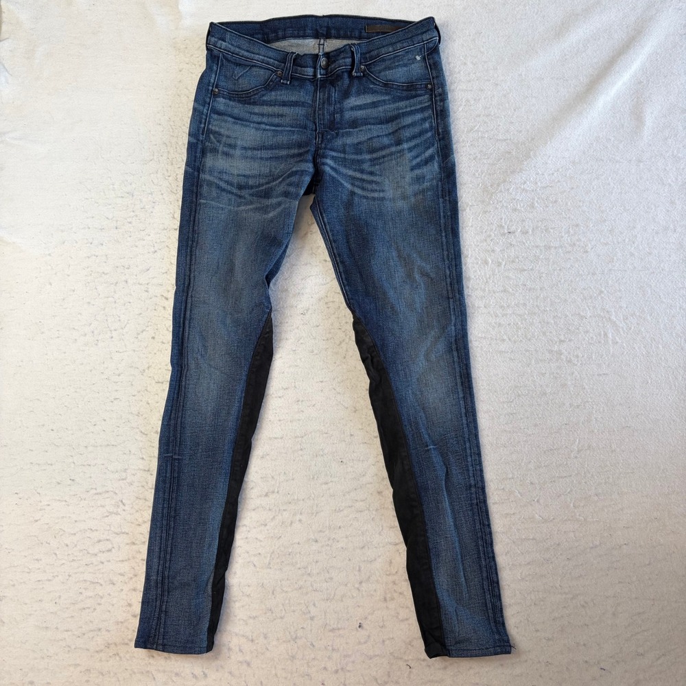 rag & bone Skinny Jeans Womens 26 Blue Chester Lamb Leather Panel Made in USA